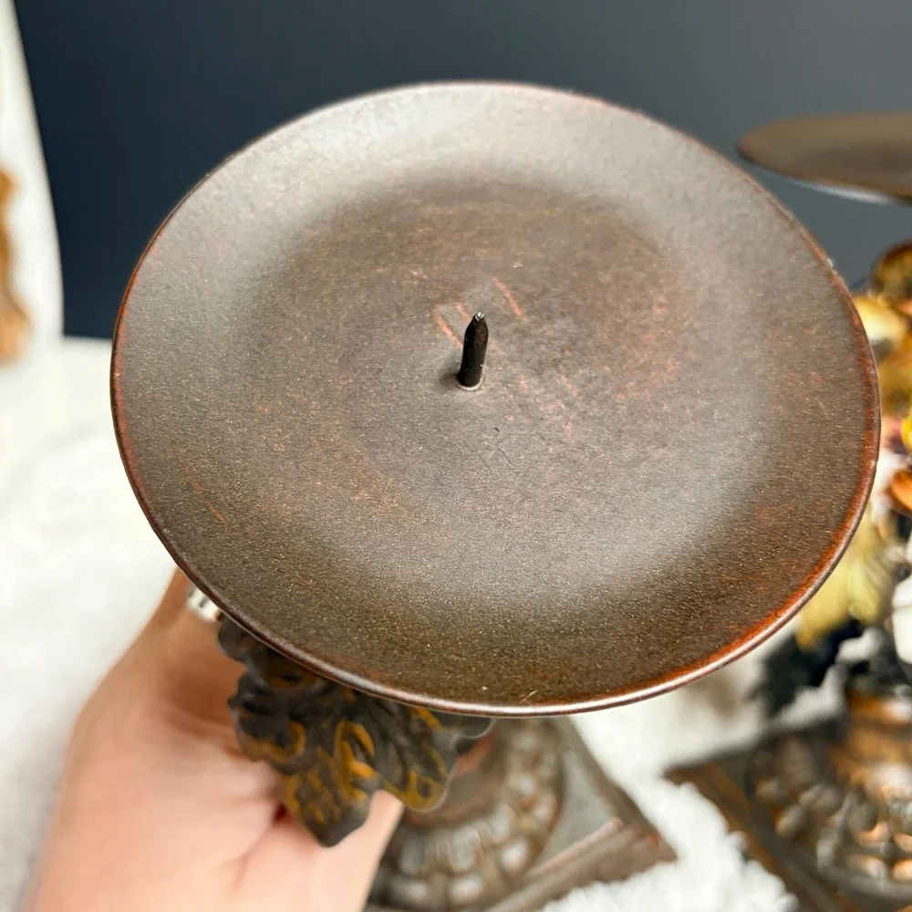 Vtg Tuscan Style Metal Grapevine Pillar‎ Candle Holders Set of 2 Bronze Finish